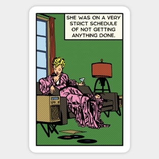Comic Woman Gets Nothing Done Sticker